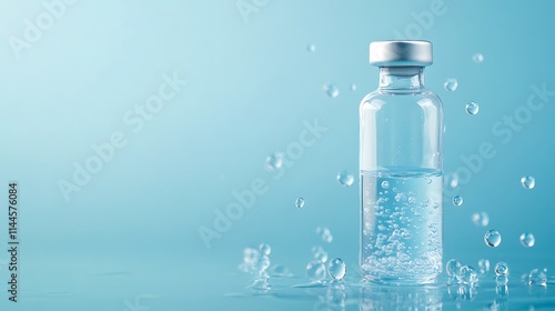 Clear Liquid Vial with Bubbles, 3D Render. AI Generated
