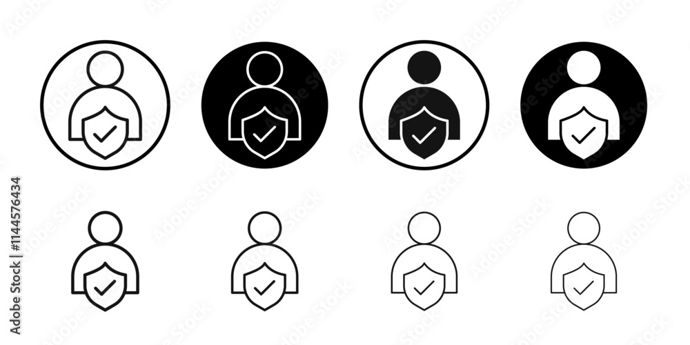 User protection shield icon Flat outline fill set collection User protection shield icon Flat outline fill set collection