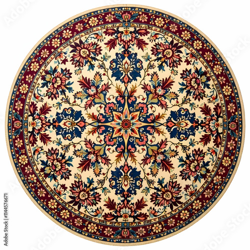 Vintage circle Persian Carpet with floral design on a transparent background