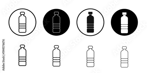 Water bottle icon Flat outline fill set collection