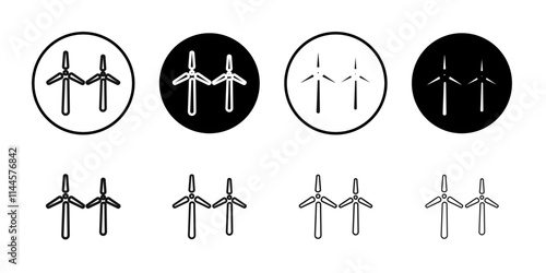 Wind power plant icon Flat outline fill set collection