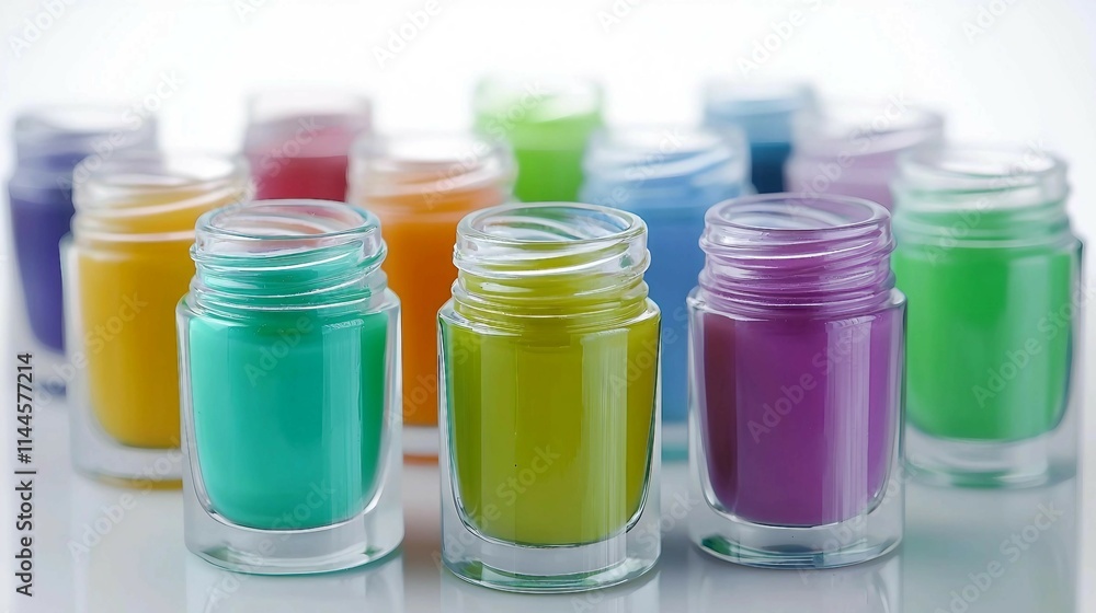 Vibrant Colorful Nail Polish Bottles on Bright Background Vibrant Colorful Nail Polish Bottles on Bright Background