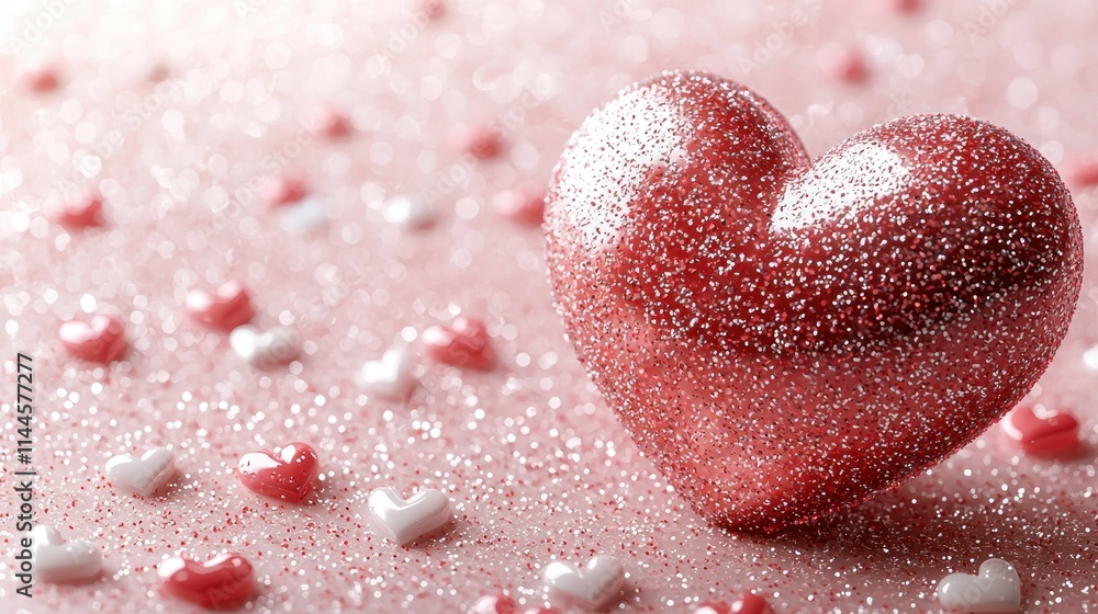 Fototapeta premium Sparkling red heart surrounded by smaller hearts.