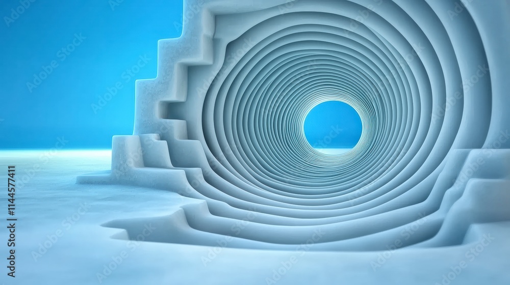 Fototapeta premium Abstract 3D White Circular Tunnel Modern Architecture Light Gray Wave Background Desig