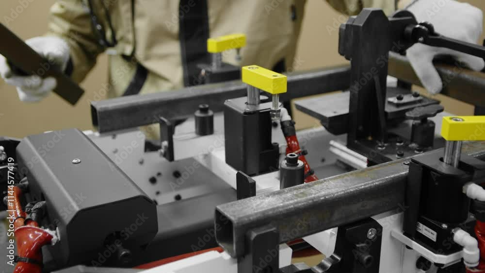 An engineer works on a welding machine An engineer works on a welding machine