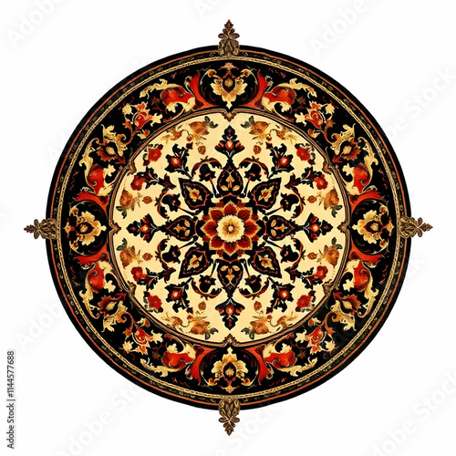 Vintage circle Persian Carpet with floral design on a transparent background