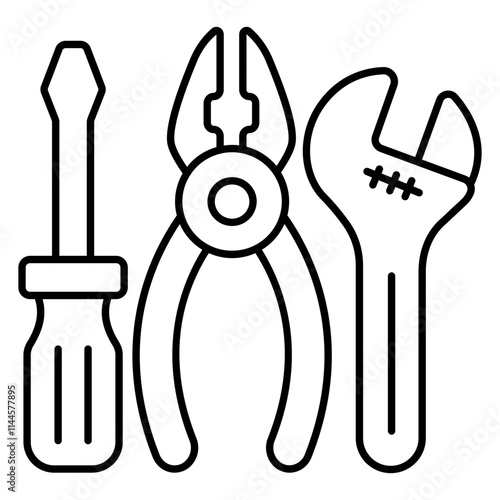 Spanner, screwdriver and plier denoting concept of repair tools