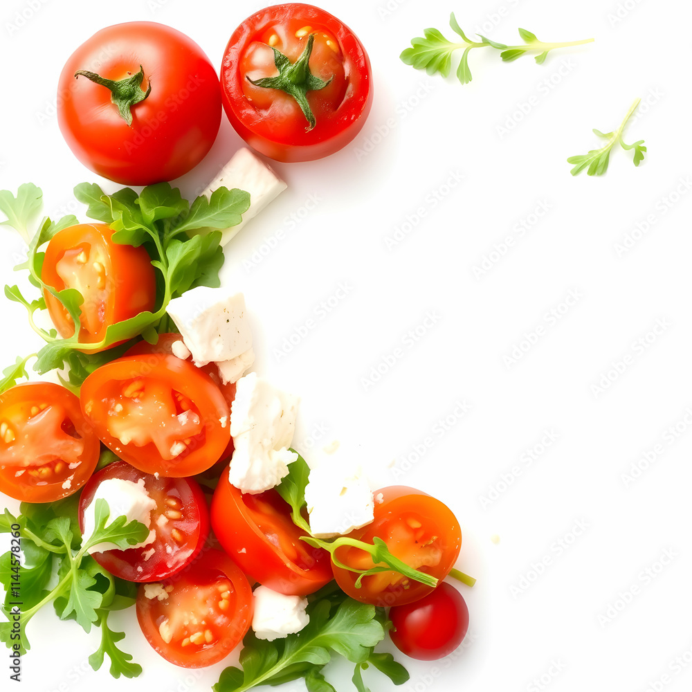 Vitamin Salad of fresh tomatoes arugula feta cheese and peppers Vitamin Salad of fresh tomatoes arugula feta cheese and peppers