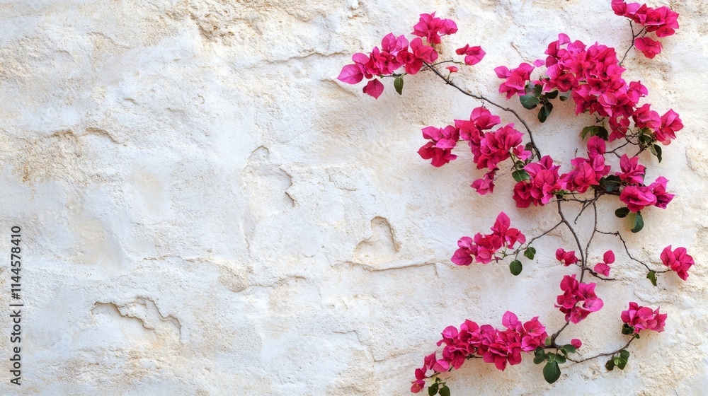 Pink Bougainvillea on a White Stone Wall Pink Bougainvillea on a White Stone Wall