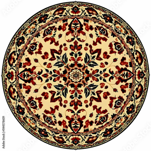 Vintage circle Persian Carpet with floral design on a transparent background