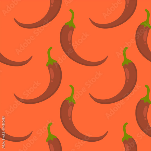 Chilli seamless pattern on color background. Red hot chili peppers natural organic food