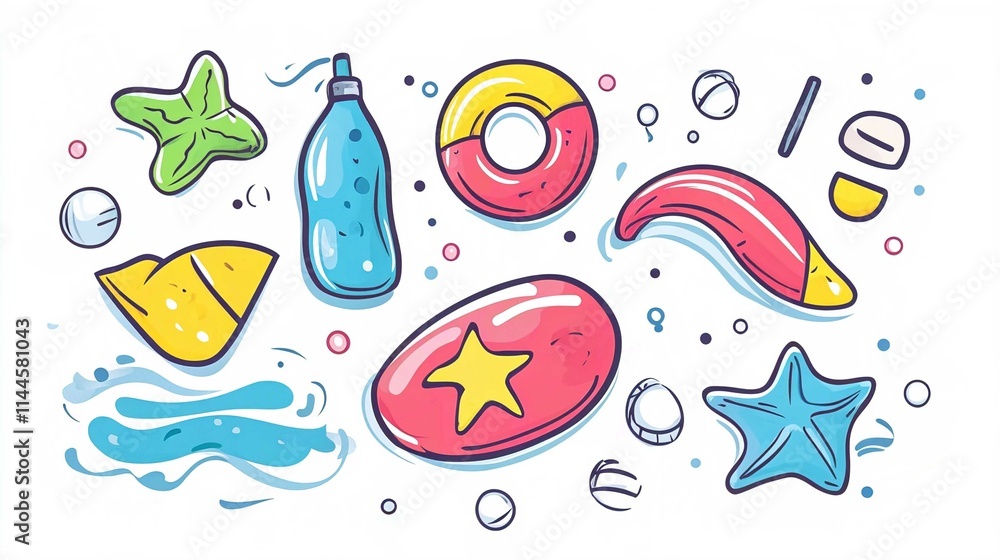 Naklejka premium Colorful Summer Beach Food Icons Vector Set for Vacation and Travel Illustration