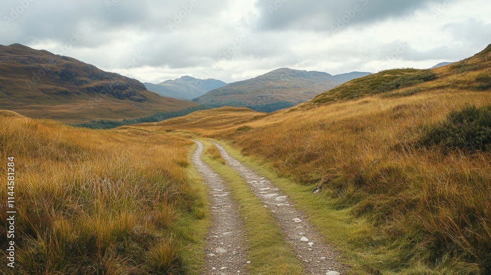 Serene Mountain Path in Autumn Landscape Serene Mountain Path in Autumn Landscape