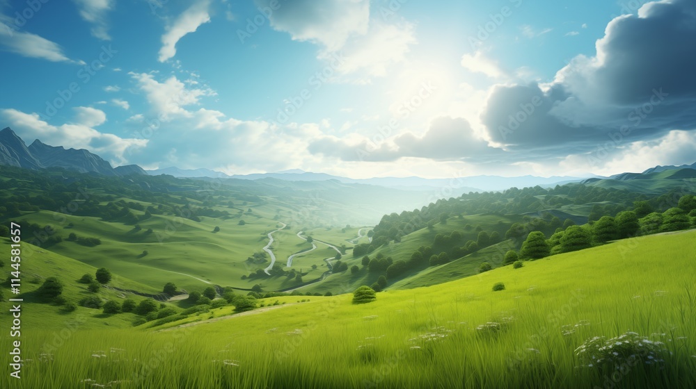 Fototapeta premium A wide open desert with backlighting, room on the right for text or design,generative ai illustration