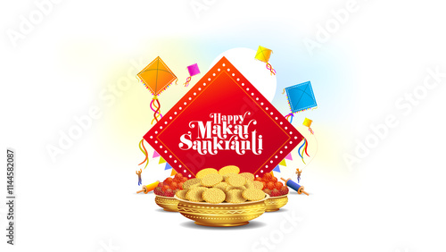 Indian Kite festival Makar Sankranti. Holiday wallpaper, greeting card, logo unit, typo and celebration background. photo