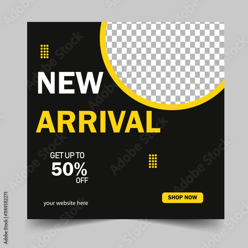 Editable minimal square banner template. Black and yellow background color with stripe line shape. Suitable for social media post and web internet ads. photo