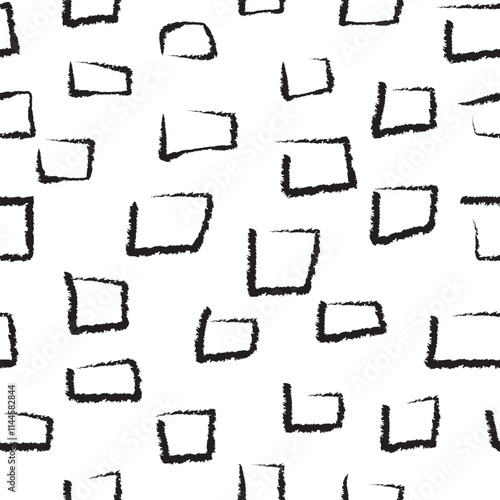 hand drawn black and white seamless pattern with abstract shapes. grunge geometric shapes