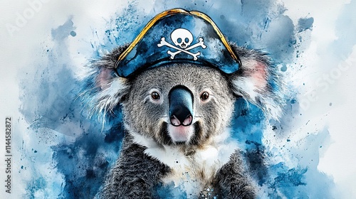 Portrait of koala wearing pirate hat with watercolor effect photo