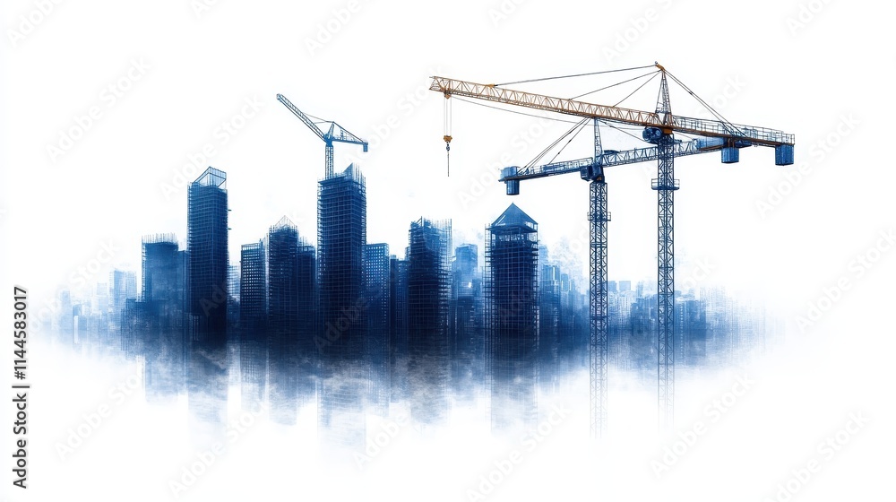 City skyline under construction with cranes. City skyline under construction with cranes.