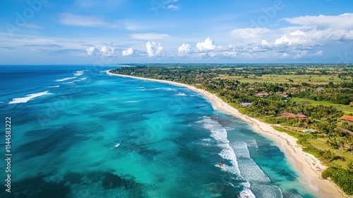Fototapeta Naklejka Na Ścianę i Meble -  Aerial view of a beautiful coastal landscape with clear blue water and sandy beaches