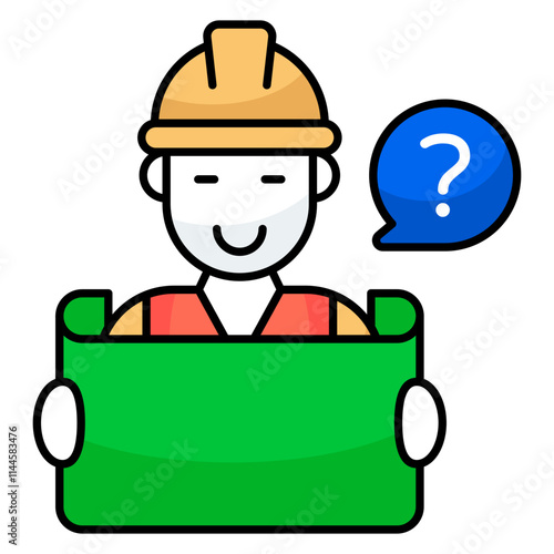 Avatar wearing hard hat with question mark, icon of unknown labor