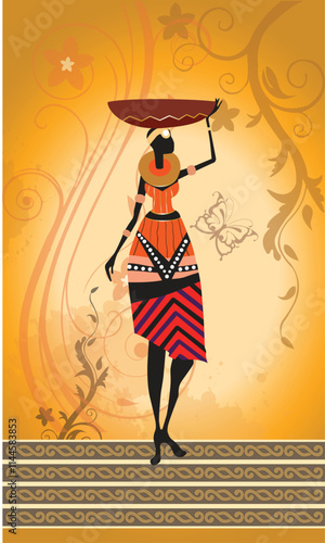 Colorful African Girls, Ethnic Patterned Clothes, Canvas Traditional African Concept