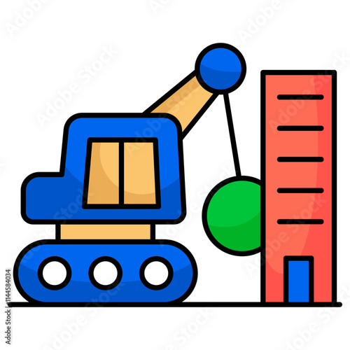 An icon design of wrecking ball with building, demolition vector