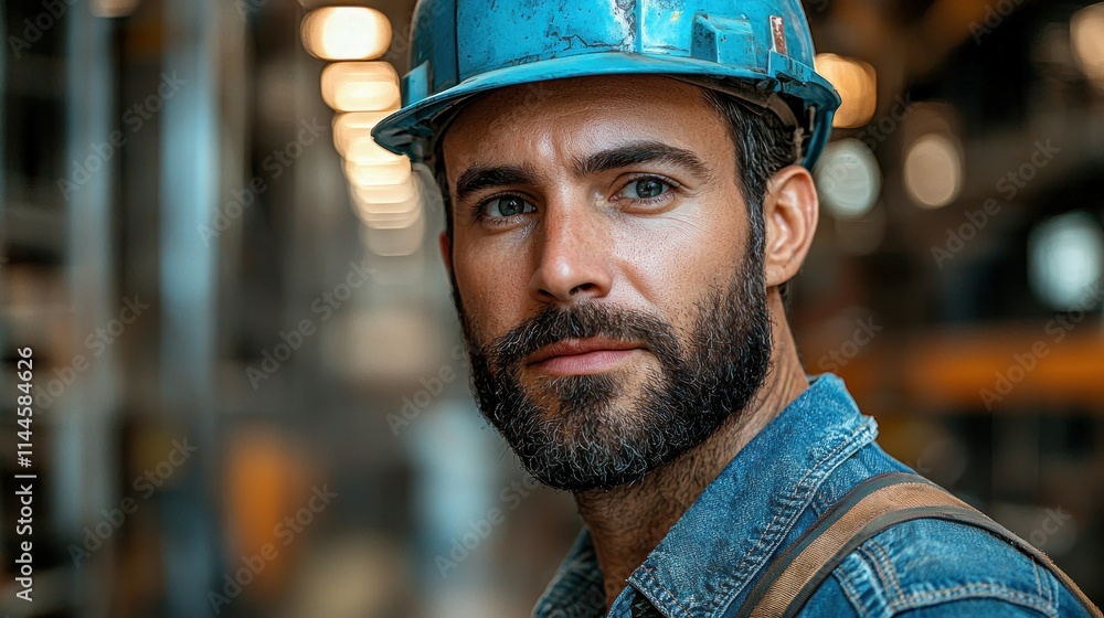 A focused worker in a hard hat at a construction site. A focused worker in a hard hat at a construction site.