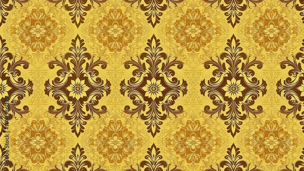 Intricate damask floral pattern in shades of gold and ivory, texture, traditional, vintage Intricate damask floral pattern in shades of gold and ivory, texture, traditional, vintage