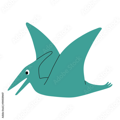 Cute dinosaur pterodactyl character. Design element for print, greeting card, invitation, book