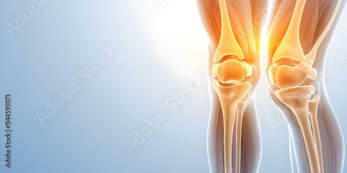 Human knees with a focus on the joints, highlighting bones and cartilage in a stylized, anatomical representation. Concept Knee Anatomy, Joint Structure, Bone Composition, Cartilage Function photo