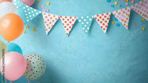 Colorful balloons and bunting create a festive atmosphere for celebration and joy.