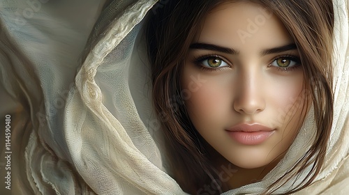 A beautiful Kurd girl in her 20s, middle eastern facial features, rectangular wide face, light skin, white skin, brown auburn hair, dark brownish green eyes, long hair, white dress, smiling, 