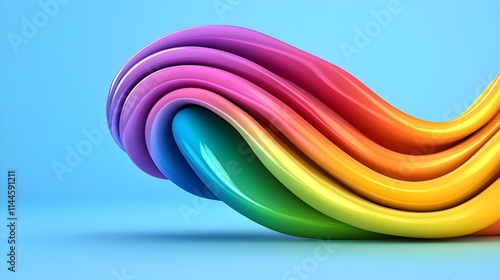Abstract Glossy Rainbow Ribbon on Blue Background