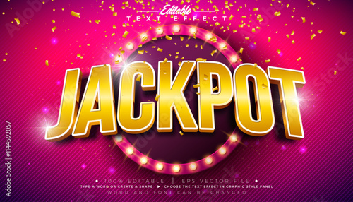 Jackpot 3D Text Effect Design Editable and Scalable Vector Graphic Style Effect with Shadow and Gold White Typography Lettering and Light Bulb Billboard on Red Background. Premium Luxury Illustration