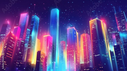 Wallpaper Mural Abstract vector illustration of a city skyline at night, with geometric shapes and vibrant lights creating a dynamic urban scene. Torontodigital.ca
