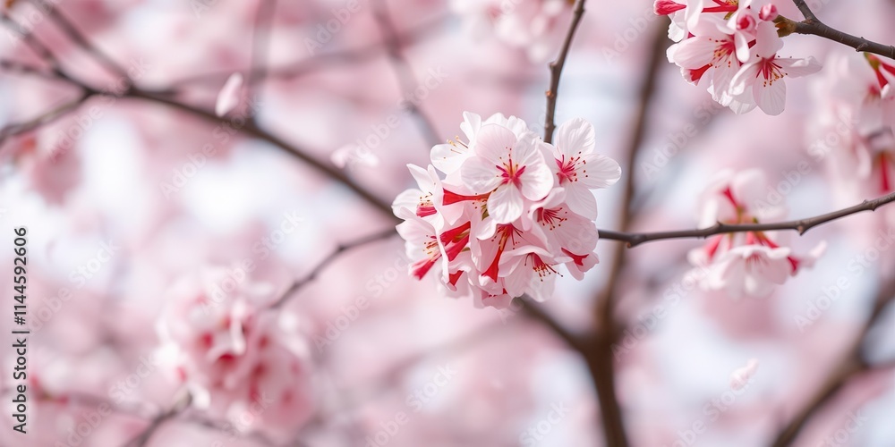 Pink sakura petals falling in soft focus background with serene ambiance, sakura, bloom, delicate Pink sakura petals falling in soft focus background with serene ambiance, sakura, bloom, delicate