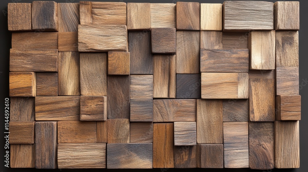 A textured wooden mosaic featuring various shades and shapes, creating a visually appealing pattern. A textured wooden mosaic featuring various shades and shapes, creating a visually appealing pattern.
