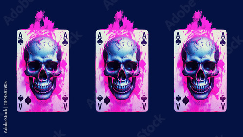 skull - Neon Skull Ace of Clubs Playing Card