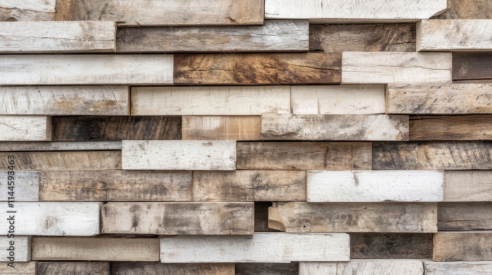 A textured wall made of varying wooden planks in shades of brown and white, creating a rustic yet modern aesthetic. A textured wall made of varying wooden planks in shades of brown and white, creating a rustic yet modern aesthetic.