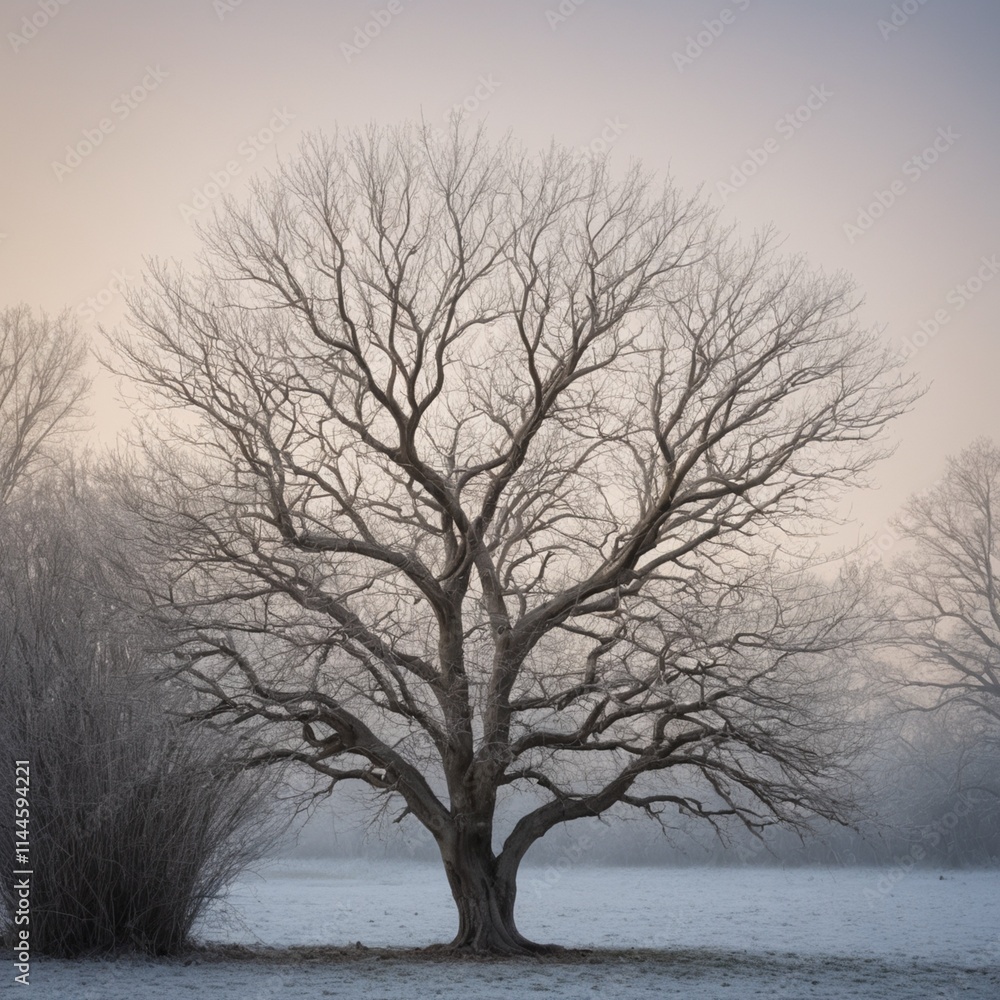 Leafless tree with intricate branches captured in a serene winter scene, showcasing nature's beauty and stillness in a cold season. Leafless tree with intricate branches captured in a serene winter scene, showcasing nature's beauty and stillness in a cold season.