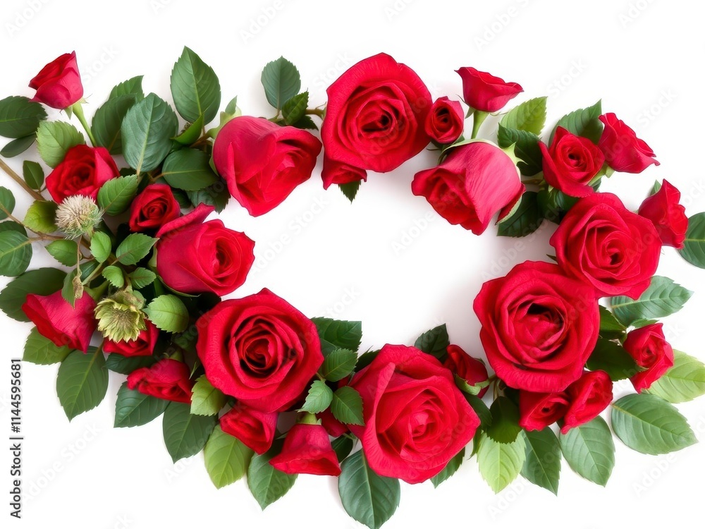 Rose flower with leaves forming a natural and elegant frame, white background, decoration, romantic Rose flower with leaves forming a natural and elegant frame, white background, decoration, romantic