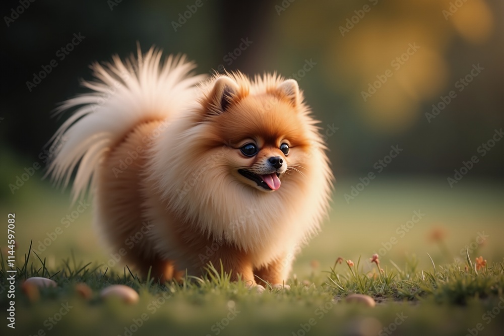 Adorable Pomeranian Puppy Playing in Lush Green Meadow, Perfect for Pet Lovers, Greeting Cards, and Social Media Posts. Adorable Pomeranian Puppy Playing in Lush Green Meadow, Perfect for Pet Lovers, Greeting Cards, and Social Media Posts.
