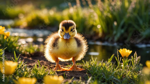 baby ducklings exploring the soft grass on a warm, sunny day