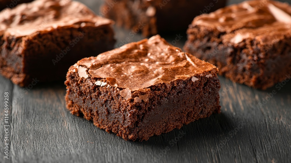Delicious Homemade Chocolate Brownies on Dark Wood Delicious Homemade Chocolate Brownies on Dark Wood