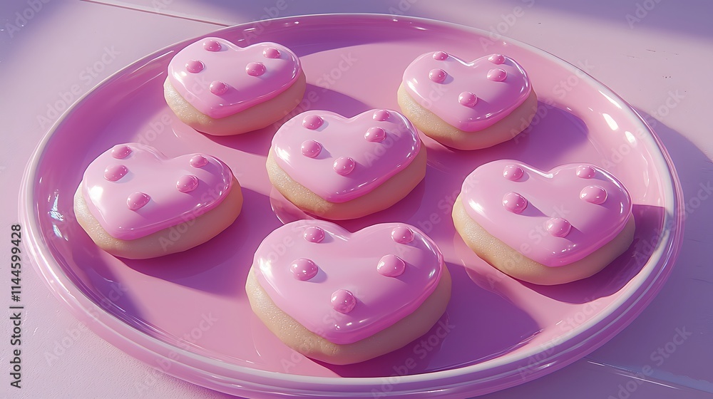 Pink Heart Shaped Cookies on Plate Valentine s Day Treats Pink Heart Shaped Cookies on Plate Valentine s Day Treats