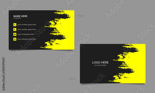 Modern black and yellow corporate minimal business card design.