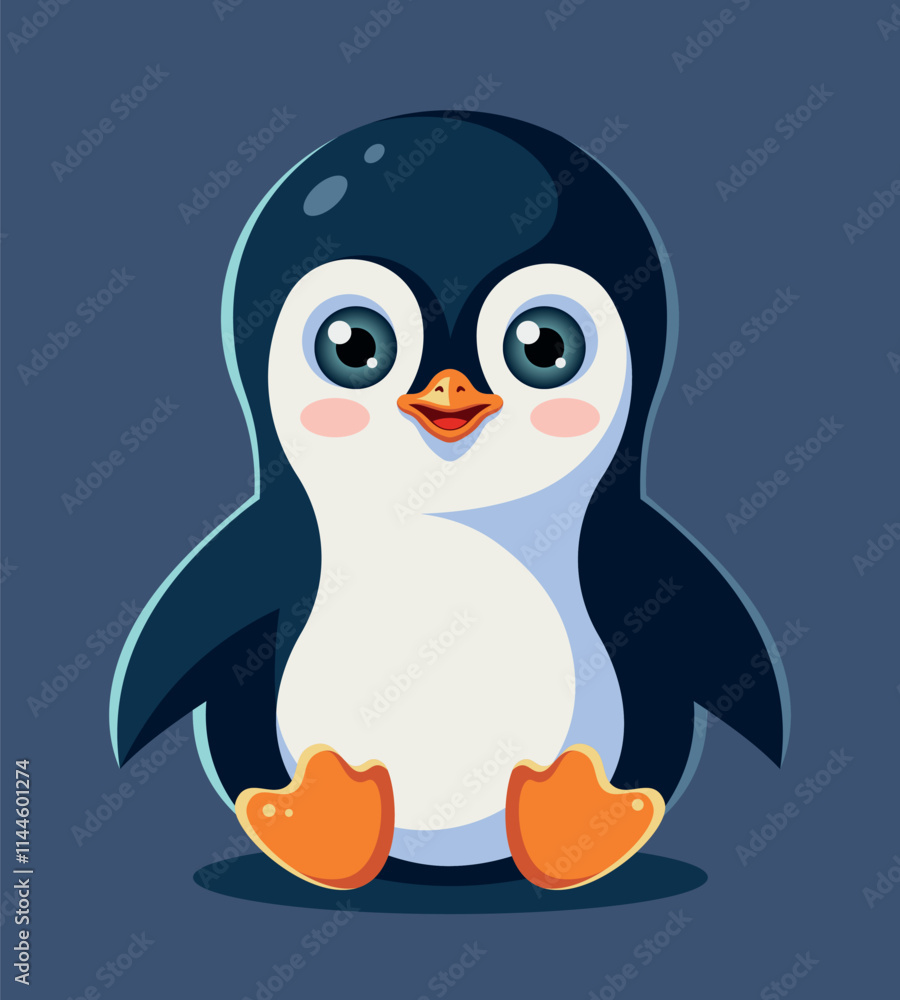 Obraz premium Cute cartoon penguin. Children's flat vector illustration isolated on background