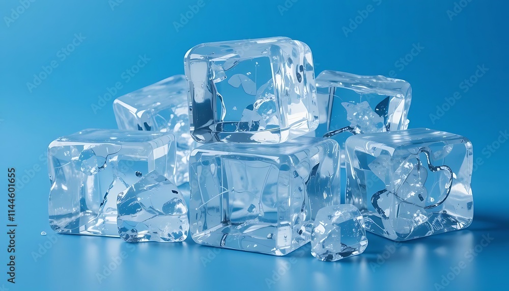 Clear Ice Cubes on prefect blue background