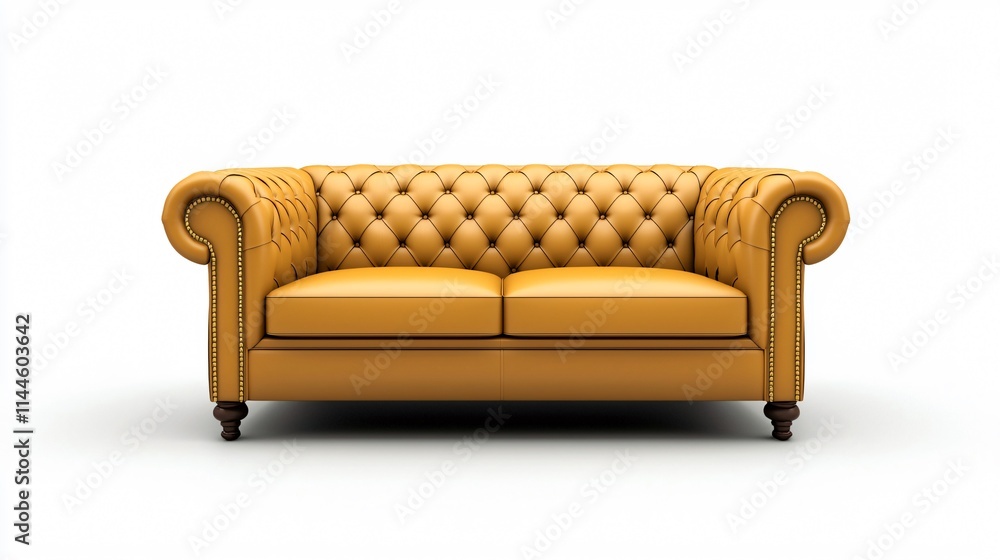 A luxurious yellow Chesterfield sofa featuring tufted upholstery and elegant rolled arms. A luxurious yellow Chesterfield sofa featuring tufted upholstery and elegant rolled arms.